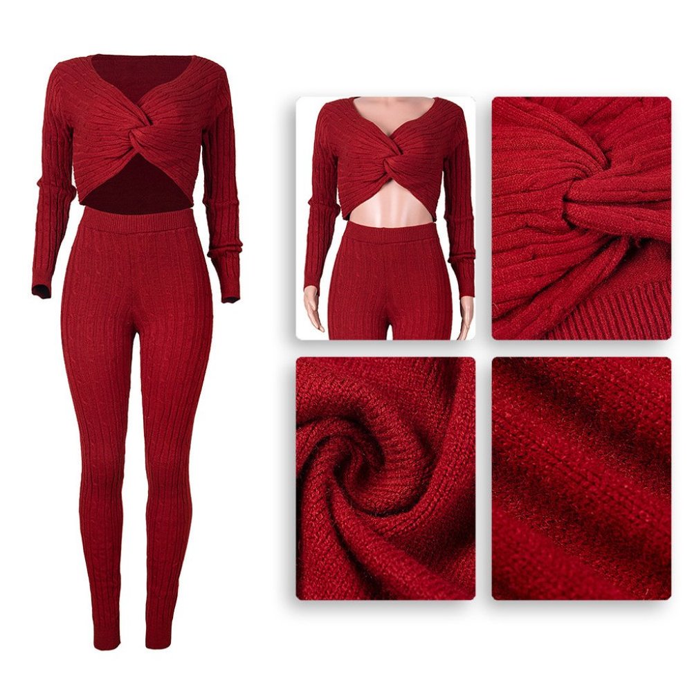 Sexy Solid Color Sweater Two Piece Set - Picture 3 of 4